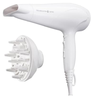 Remington Hair Dryer Ionic (Ionic Conditioning for Frizz-Free and Shiny Results,3 Heat & 2 Speed Settings and Cool Shot, 2 Attachments: Diffuser & Concentrator, 2200W) D3199