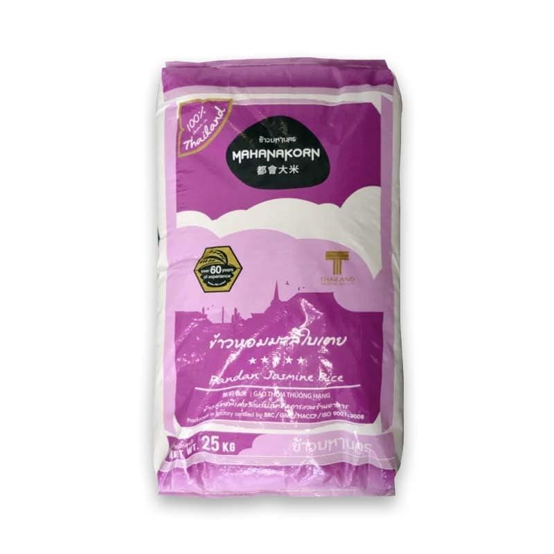 Mahanakorn Thai Jasmine Rice 25kg | Premium Thai Hom Mali Jasmine Rice | Fragrant Long-Grain Rice | Gluten-Free | Vegan