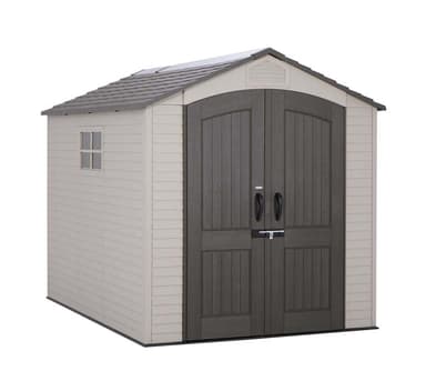 Lifetime 60252 Heavy Duty Garden Storage Shed, 7 x 9.5 ft (204 x 275 cm) Outdoor Workshop, Steel-Reinforced HDPE with Full-Length Skylight, Tan