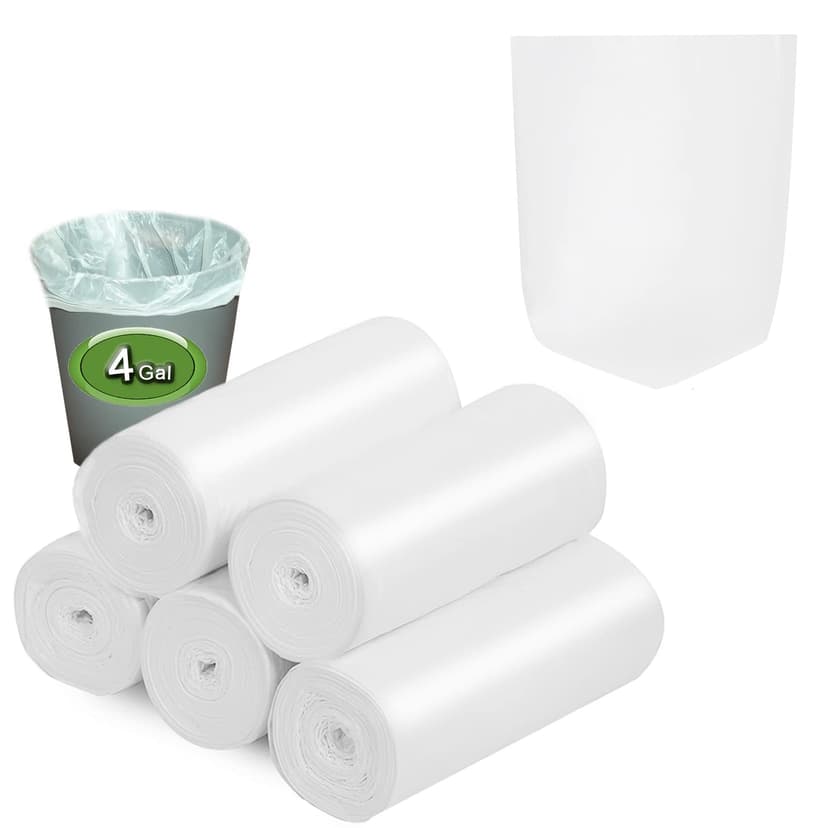 Small Trash Bags, Inwaysin Small Garbage Bags 4 Gallon Biodegradable Can Liners Thicken, Size Expanded, White 200 Counts