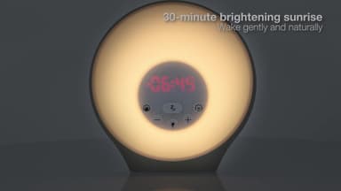Lumie Sunrise Alarm - Sunrise Wake-up Alarm, Sunset Sleep Feature, Sounds and Mood Lighting, White