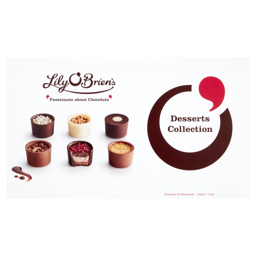Lily O'Brien's Desserts Collection 210g - 16 Assorted Chocolates from 6 dessert inspired recipes - Present, Sharing Box, Celebration, Well done, Birthday, Mothers Day, Thank you