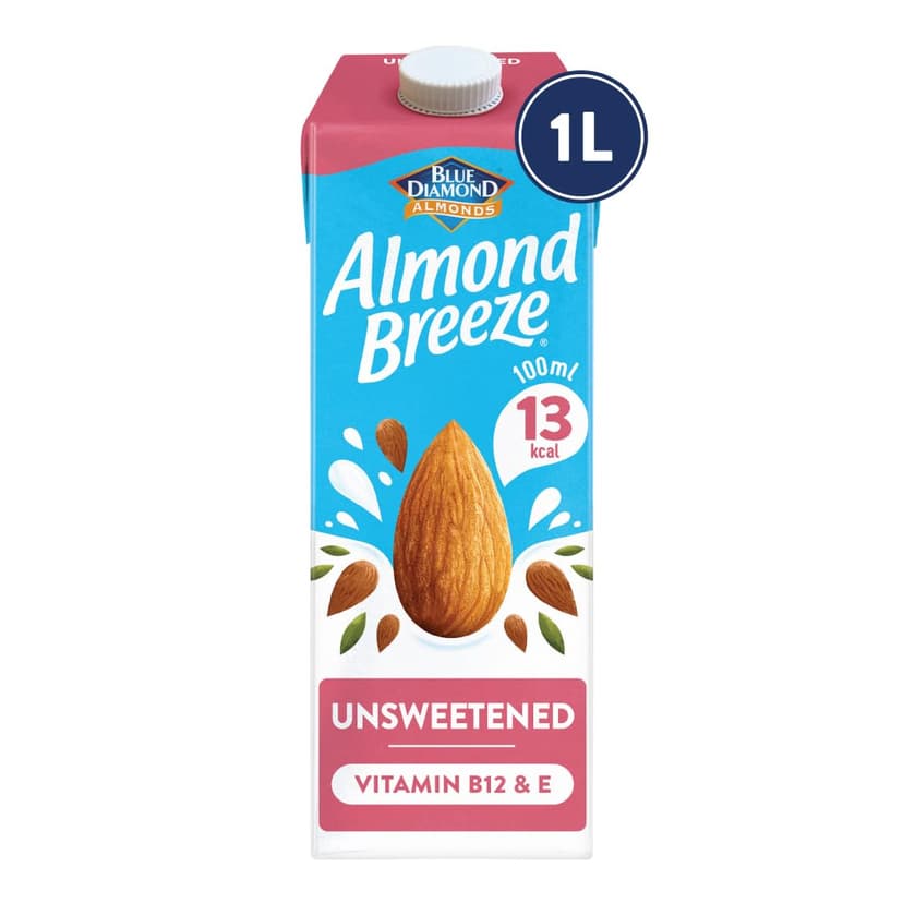 Blue Diamond Almond Breeze Unsweetened Almond Milk, 8 x 1L