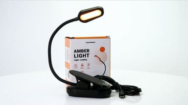 Amber LED Book Light - Clip On, Rechargeable, Blue Light Blocking, 360° Bendable Neck
