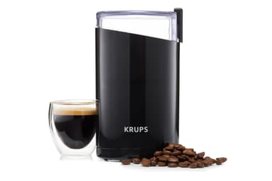 KRUPS F2034238 Coffee Mill and Spice Grinder – 200W, 75g Capacity (Up to 12 Cups), One-Touch Operation, Stainless Steel Blades, Ideal for Coffee Beans, Spices, Nuts & Herbs - Black