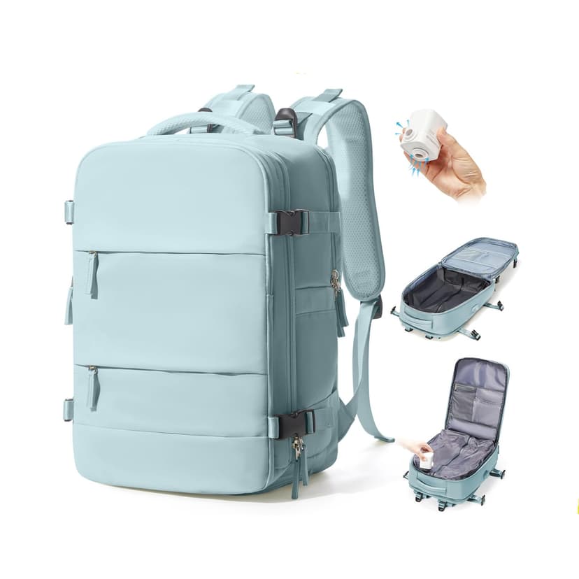 BJLFS Vacuum Backpack Travel Bag With Pump Ryanair Cabin Bags 40x30x20 Underseat Carry-ons Bag Wizzair Easyjet Vueling Hand Luggage Vacuum Bags For Travel Waterproof Laptop Backpack Women 17 inch