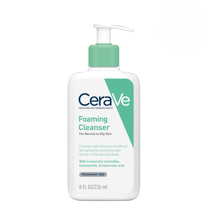 CeraVe Foaming Cleanser Face Wash for Normal to Oily Skin, with Niacinamide & 3 Essential Ceramides, Gentle Fragrance-Free, Non-Comedogenic, Dermatologist Developed Daily Cleanser, 236ml