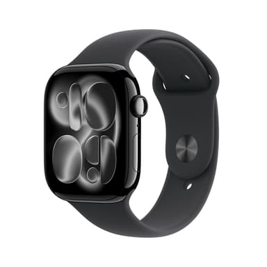 Apple Watch Series 11 GPS 46mm Smartwatch with Jet Black Aluminium Case with Black Sport Band M/L. Sleep Score, Fitness Tracker, Health Monitoring, Always-On Display, Water Resistant