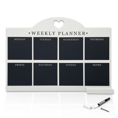 Empire Weekly Planner and Menu Board for Kitchen, Work Planner Blackboard, Wall Mounted Daily Planner with a Pen, to Do List, Dry Erase Meal Planner with White Cloth for Office & Home (Large, White)