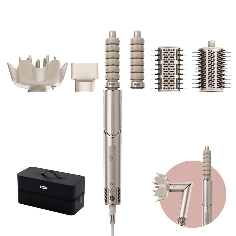 Shark FlexStyle 5-in-1 Air Styler & Hair Dryer with Auto-Wrap Curlers, Paddle Brush, Oval Brush, Concentrator and Diffuser, Storage Case, No Heat Damage, Stone HD446SLUK