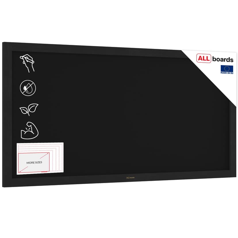 ALLboards Chalkboard with Black Varnished Wooden Frame 120x60cm, Large Chalk Board, Blackboard