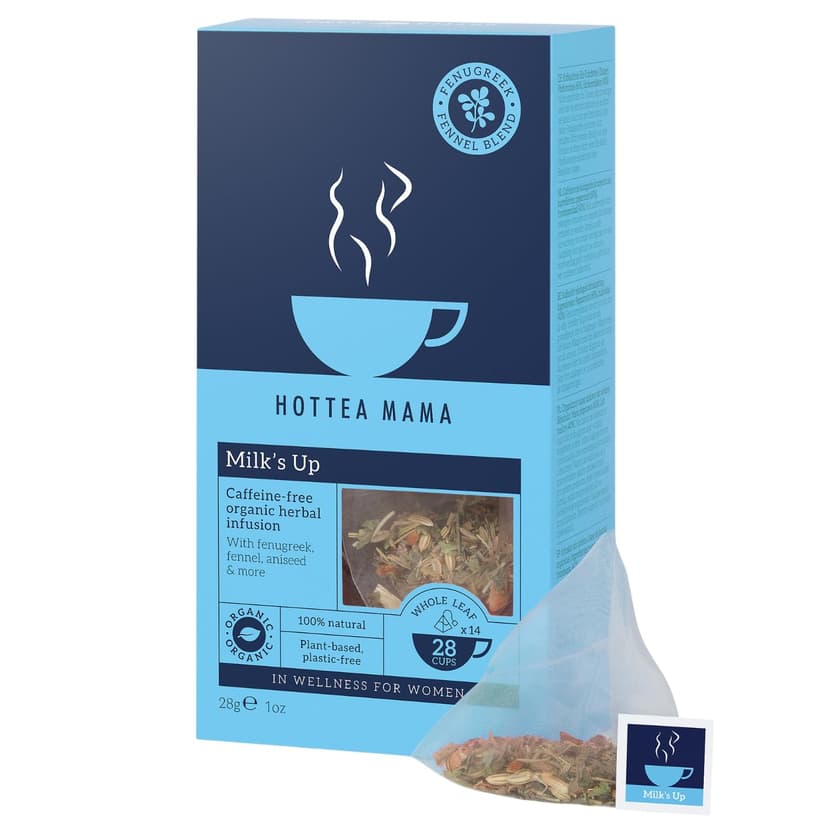 HOTTEA MAMA | Milk’s Up | Breastfeeding & Lactation Support Tea | Organic Fenugreek & Fennel | Caffeine-Free | Herbal Tea | 14 Whole Leaf Biodegradable Bags - Makes 28 Cups