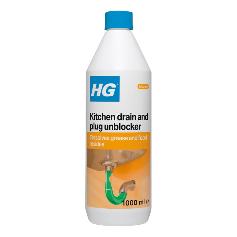HG Kitchen Drain & Plug Unblocker, Natural, Heavy Duty, Kitchen Sink Unblocker & Cleaner for Pipes, Septic Tank Safe - 1 Litre