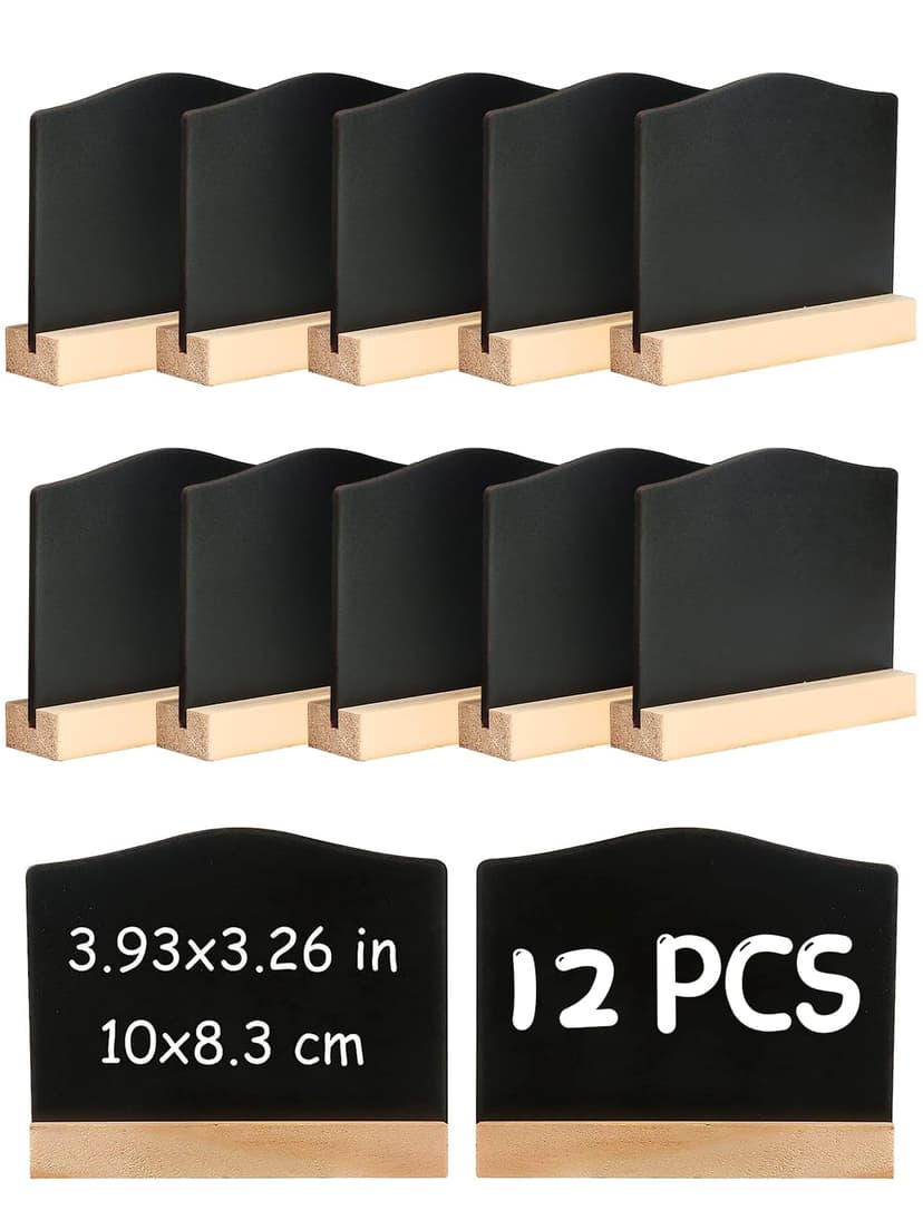 DONQL 12Pack Mini Chalkboard Signs, Kitchen Notes Chalk Boards with Stands 10x7.2cm Small Blackboard Message Tabletop Board for Signs Place Cards Table Numbers Shop Buffet Cafe Party