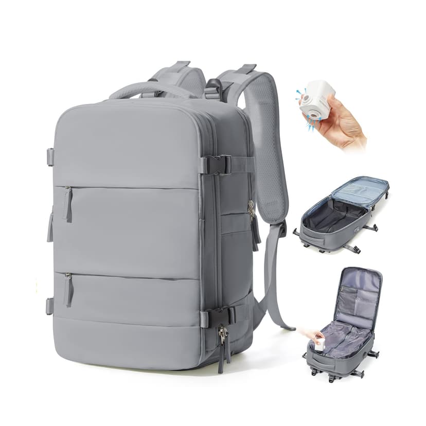 BJLFS Vacuum Backpack Travel Bag With Pump Ryanair Cabin Bags 40x30x20 Underseat Carry-ons Bag Wizzair Easyjet Vueling Hand Luggage Vacuum Bags For Travel Waterproof Laptop Backpack Women 17 inch