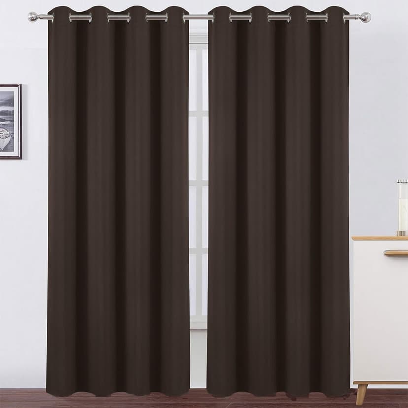 CHENMIAO Pencil Pleat Blackout Curtains 70 x 150 cm Super Soft Texture Eyelet Wave Curtains, Eyelet Curtains for Living Room Bedroom Windows Nursery, Set of 2 with Eyelets, Brown