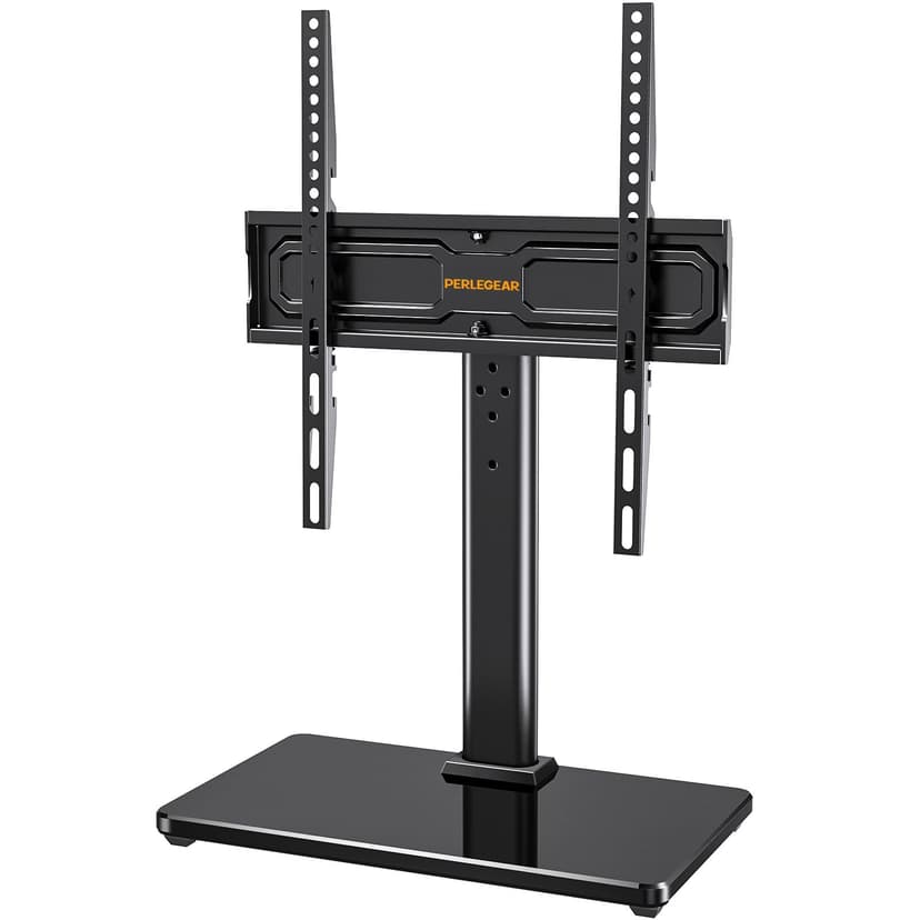 PERLEGEAR Universal TV Stand for 24-60 inch TVs up to 45kg, Swivel Height Adjustable Table Top TV Stands, TV Mount Stand with Tempered Glass Base, Pedestal TV Stand with Bracket Max VESA 400x400mm