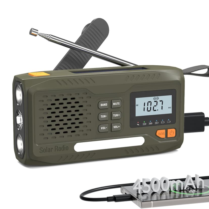 Joudix Wind Up Solar Radio, 4500mAh Rechargeable Portable Battery Radio, AM/FM Survival Hand Crank Radio with LCD Display, Emergency Survival Equipment with Torch, SOS, USB Phone Charger for Outdoor