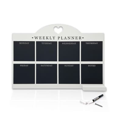 Empire Weekly Planner and Menu Board for Kitchen, Work Planner Blackboard, Wall Mounted Daily Planner, to Do List, Dry Erase Meal Planner with White Cloth for Office & Home (Standard, White)