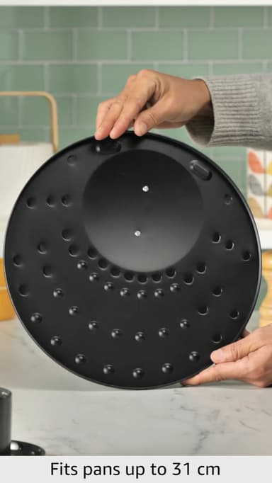 KitchenCraft Frying Pan Splatter Guard Lid with Handle, Metal Pan Lid, Dishwasher-Safe 31 cm (12''), Black