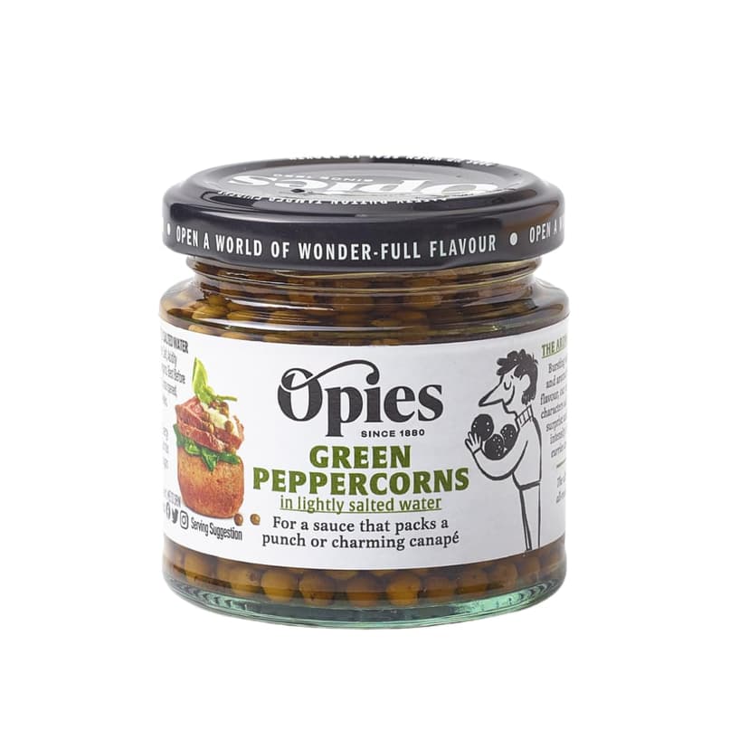 Opies Green Peppercorns in Lightly Salted Water, 115g – Vibrant, Aromatic Flavour for Steaks, Peppercorn Sauces, Thai Curries, Soups & Salads.