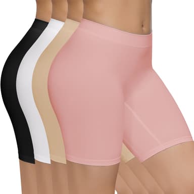 SIMIYA 4 Pack Womens Boxer Shorts Seamless Slip Shorts Stretchy Anti Chafing Underwear for Under Dresses(Black+white+nude+pink,M)