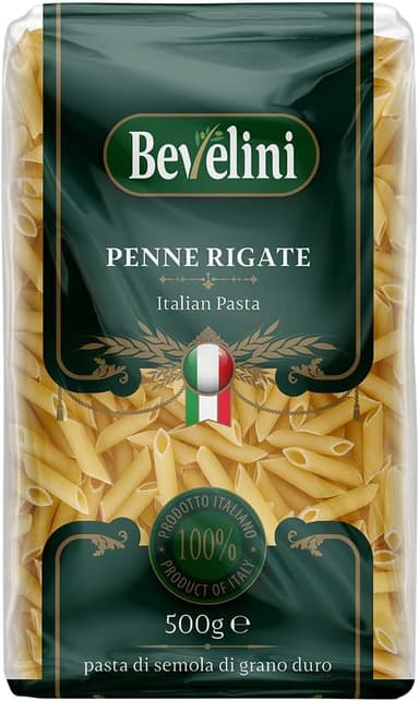 Bevelini Penne Pasta 500g (Pack of 1), Italian Durum Wheat Penne Rigate, Ridged Tube Pasta for Sauces, Bakes, Salads & Everyday Meals, Premium Dry Pasta
