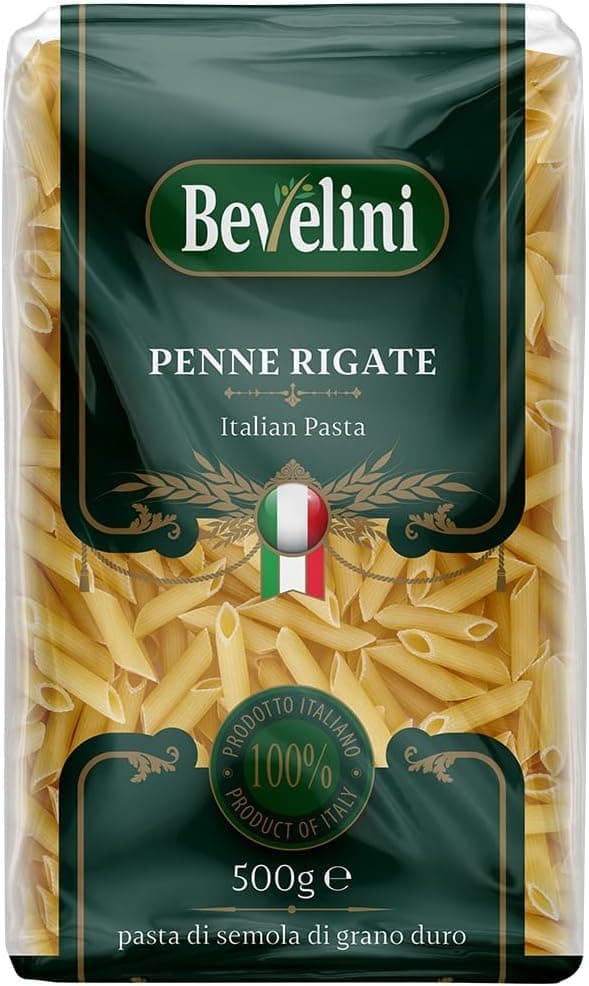 Bevelini Penne Pasta 500g (Pack of 1), Italian Durum Wheat Penne Rigate, Ridged Tube Pasta for Sauces, Bakes, Salads & Everyday Meals, Premium Dry Pasta