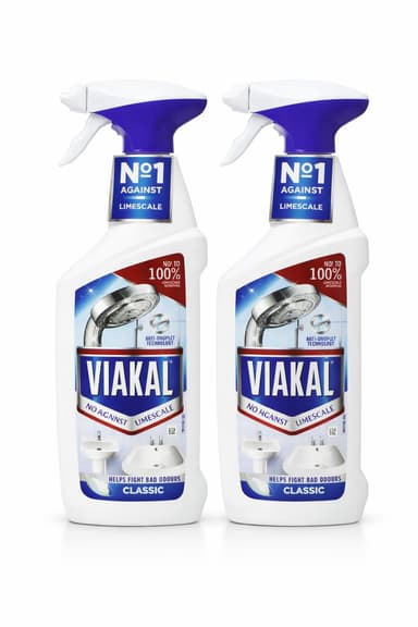 Viakal Limescale Remover Spray, 500ml (2 Pack) | Hard Water Stain Cleaner for Bathrooms, Kitchens & Showers | Powerful Descaler for Taps, Tiles, Toilets & Glass | Fast-Acting Anti-Limescale Formula