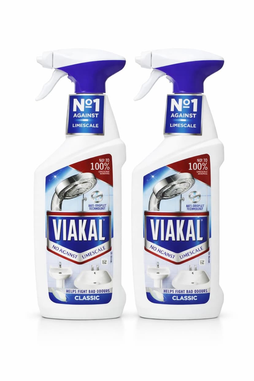Viakal Limescale Remover Spray, 500ml (2 Pack) | Hard Water Stain Cleaner for Bathrooms, Kitchens & Showers | Powerful Descaler for Taps, Tiles, Toilets & Glass | Fast-Acting Anti-Limescale Formula