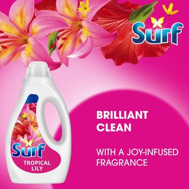 Surf Tropical Lily Laundry Washing Liquid Detergent with a joy-infused fragrance & natural essential oils lasting up to 12 hours in wear for brilliantly clean results 130 washes 3.5 L