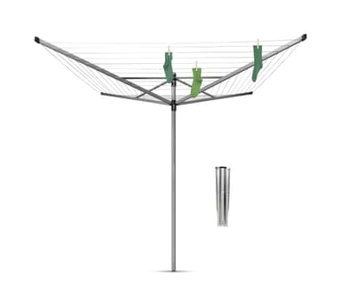 Brabantia - Lift-O-Matic - 60 Metres of Clothes Line - Adjustable in Height - UV-Resistant & Non-Slip Lining - Umbrella System - Rotary Dryer with Ground Spike 45 mm - Metallic Grey - ø 295cm
