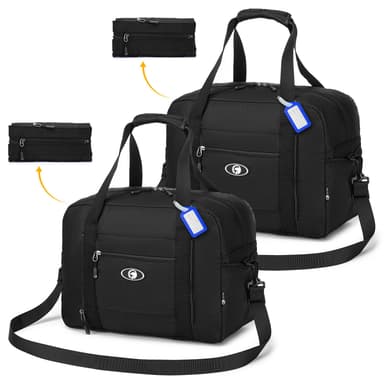 BAGZY 2pcs Black Cabin Bag 40x30x20 Wizzair jet2 ryanair Foldable Underseat Cabin Bag Duffel Bag Nylon Holdall Hand Luggage Case Carry on Luggage Flight Bag Baggage Organiser Storage