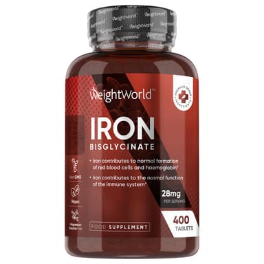 Iron Supplements for Women & Men - 28mg - 400 Tablets (6+ Months Supply) - Highly Bioavailable Ferrous Bisglycinate Form - Non-GMO & Vegan Iron Tablets High Strength - Gentle Formulation