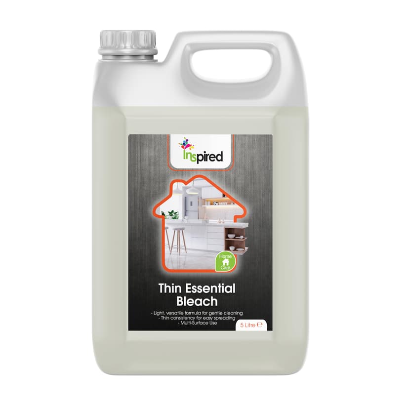 Inspired - Thin Essential Bleach 5L - Gentle Yet Effective Cleaner for Floors, Surfaces & Light Stain Removal - Faster Drying Thin Formula for Domestic Household Use