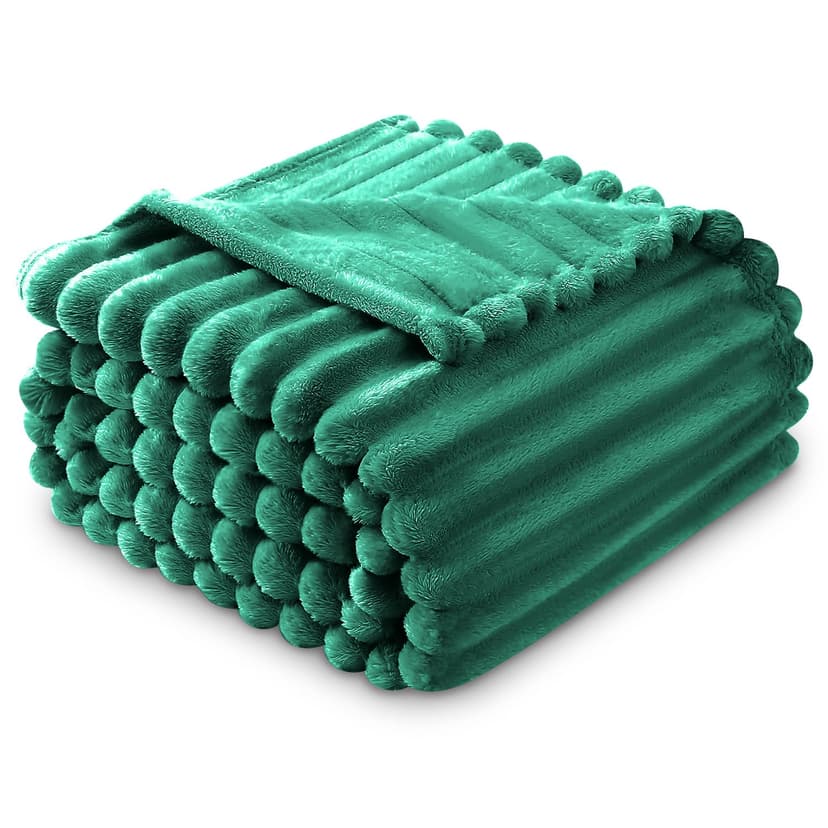 GC GAVENO CAVAILIA Fleece Blankets Double (150x200cm) - Ribbed Cosy Bed Throw Blanket - Exra Warm Throws for Sofas, Chair, Couch, Settee - Snuggle Blankets & Throws - Super Soft - Dark Green