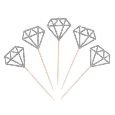 CloverCrafts 12 x Silver Glitter Diamond Ring Cupcake Toppers – Engagement & Wedding Decor