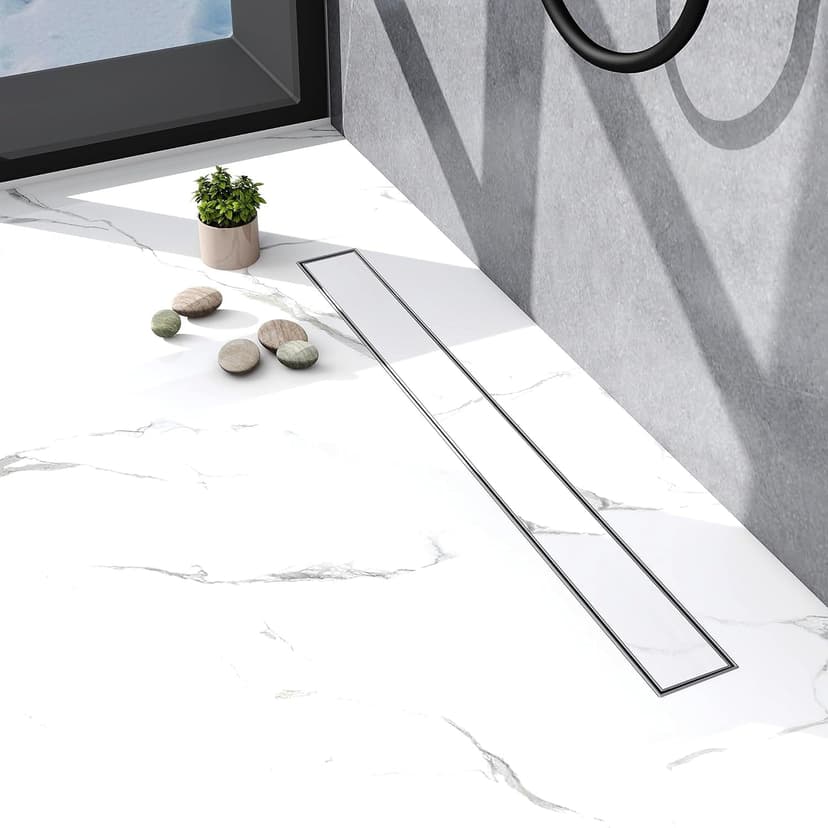 Biubiubath 60cm 2 in 1 Linear Shower Drain with Tile Insert Grate, Professional 304 Stainless Steel Rectangle Shower Drain Manufacturer, Linear Drain with Leveling Feet, Siphon