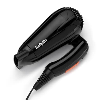 BaByliss Travel Folding Hair Dryer - Lightweight and Powerful 2000W Blow Dryer, Dual Voltage, Worldwide Use, 2 Heat/Speed Settings, Black/Orange, 5334U