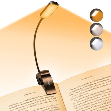 Gritin 9 LED Clip on Book Light, 3 Eye-Protecting Modes Flexible Reading Light Book Lamp (Warm&Cool White) -Stepless Dimming, Rechargeable, Long Battery Life, 4-Level Power Indicator