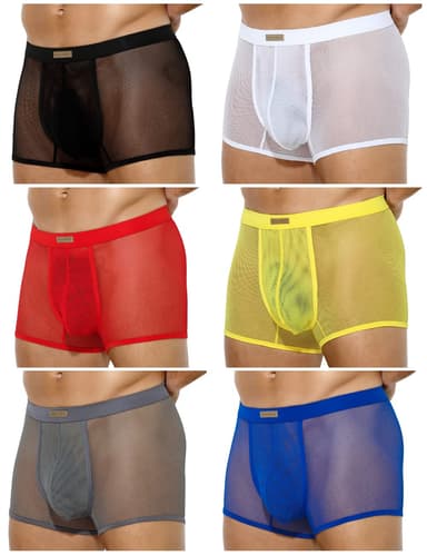 Casey Kevin Men Sexy Mesh Boxer Briefs Stretch Breathable Shorts Hipsters Trunk Underwear,6 PACK-XXL