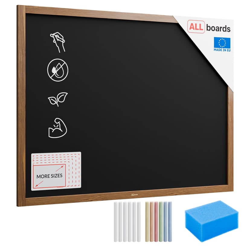 ALLboards Chalkboard with Varnished Wooden Frame 120x90cm, Chalk Writing Board, Blackboard