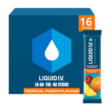 Liquid I.V. Hydration Multiplier Electrolyte Powder Mix, Tropical Punch Flavour, Electrolytes with 7 Vitamins & Minerals for Fast Hydration & Energy, Vegan and Gluten Free, 16 Sachet Sticks