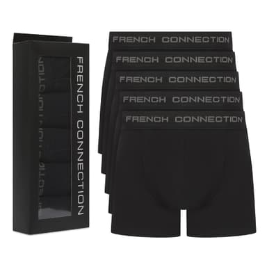 French Connection 'FC1' Mens Multipack Boxer Shorts - Cotton Stretch, 5 Pack, Soft and Breathable Underwear (Large)