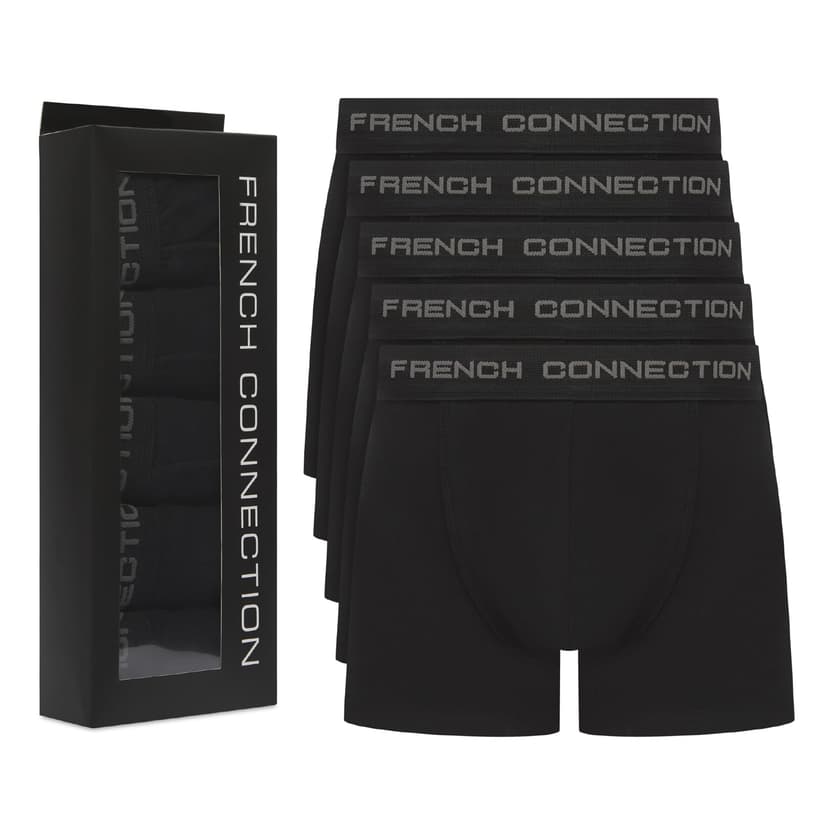 French Connection 'FC1' Mens Multipack Boxer Shorts - Cotton Stretch, 5 Pack, Soft and Breathable Underwear (Large)
