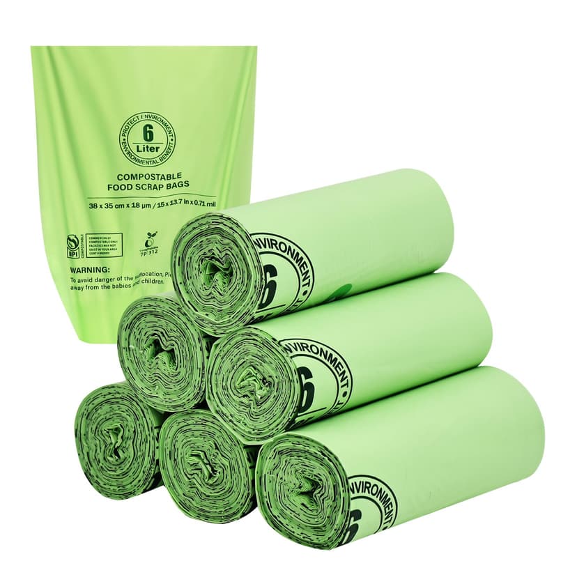 Small Biodegradable Bin Bags 6L with EN13432, Food Waste Bags Compostable Caddy Liners 6L/5L/4L/3L