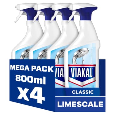 Viakal Classic Limescale Remover Spray, 4 x 800ml, To Remove Up To 100% Of Limescale With Anti-droplet Technology