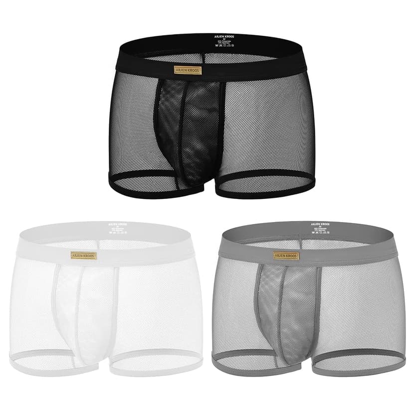Casey Kevin Men Sexy Mesh Boxer Briefs Stretch Breathable Shorts Hipsters Trunk Underwear,3 PACK-M