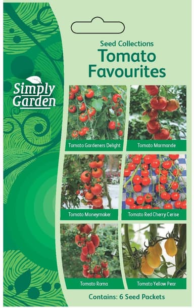 Tomato Seed Pack 6-in-1 – Gardeners Delight, Marmande, Moneymaker, Cherry Cerise, Roma & Yellow Pear – Easy-to-Grow Vegetable Seeds for Garden, Patio & Greenhouse