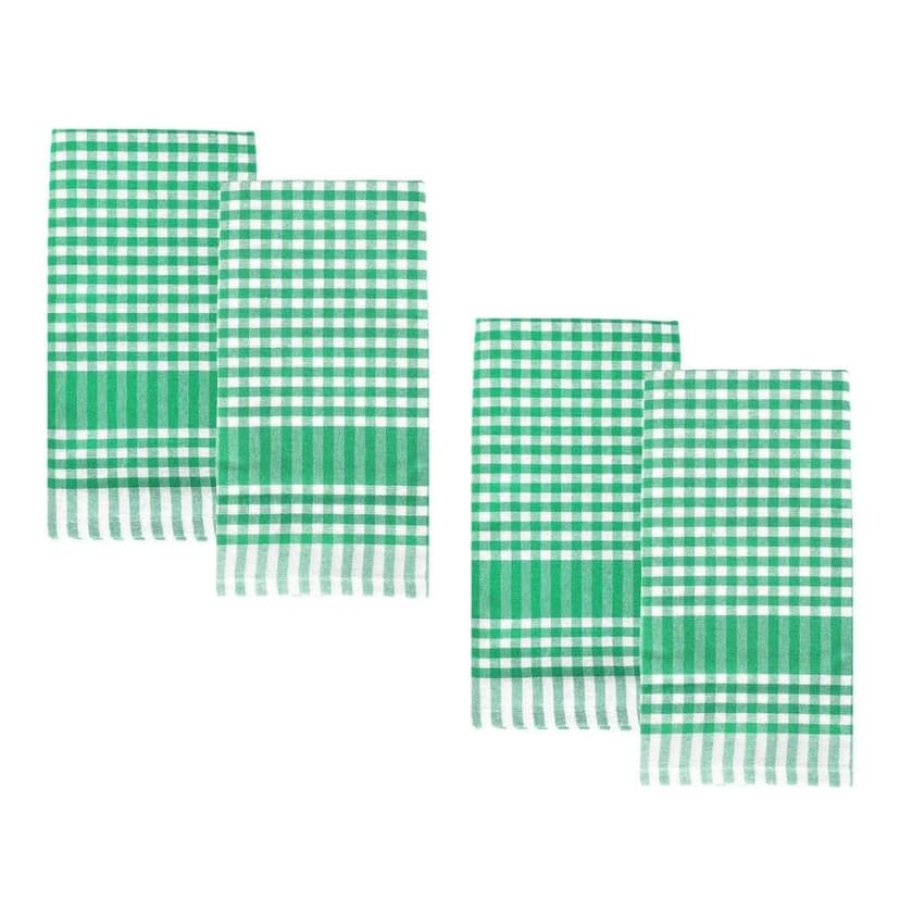 Talking Tables 4 x Green Gingham Kitchen Tea Towels Table Linen Fabric Dish Cloths Large Checkered Cloth Napkins Absorbent Durable Soft Cotton Quick Drying, ECO Packaging 45 x 45cm